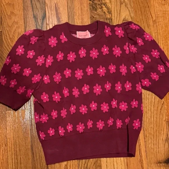 Kate Spade Marker Floral Knit Sweater Blouse w/ Pink & Red Floral Design- Medium - Picture 3 of 7